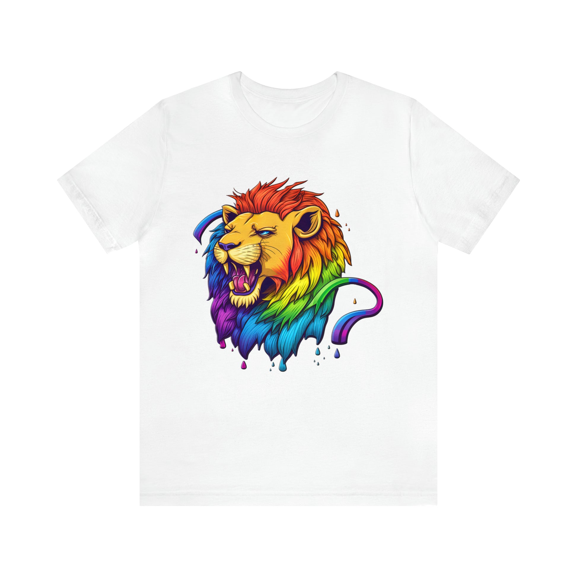 psychedelicBRANDz's Neon Jungle King featuring a majestic lion on a white shirt