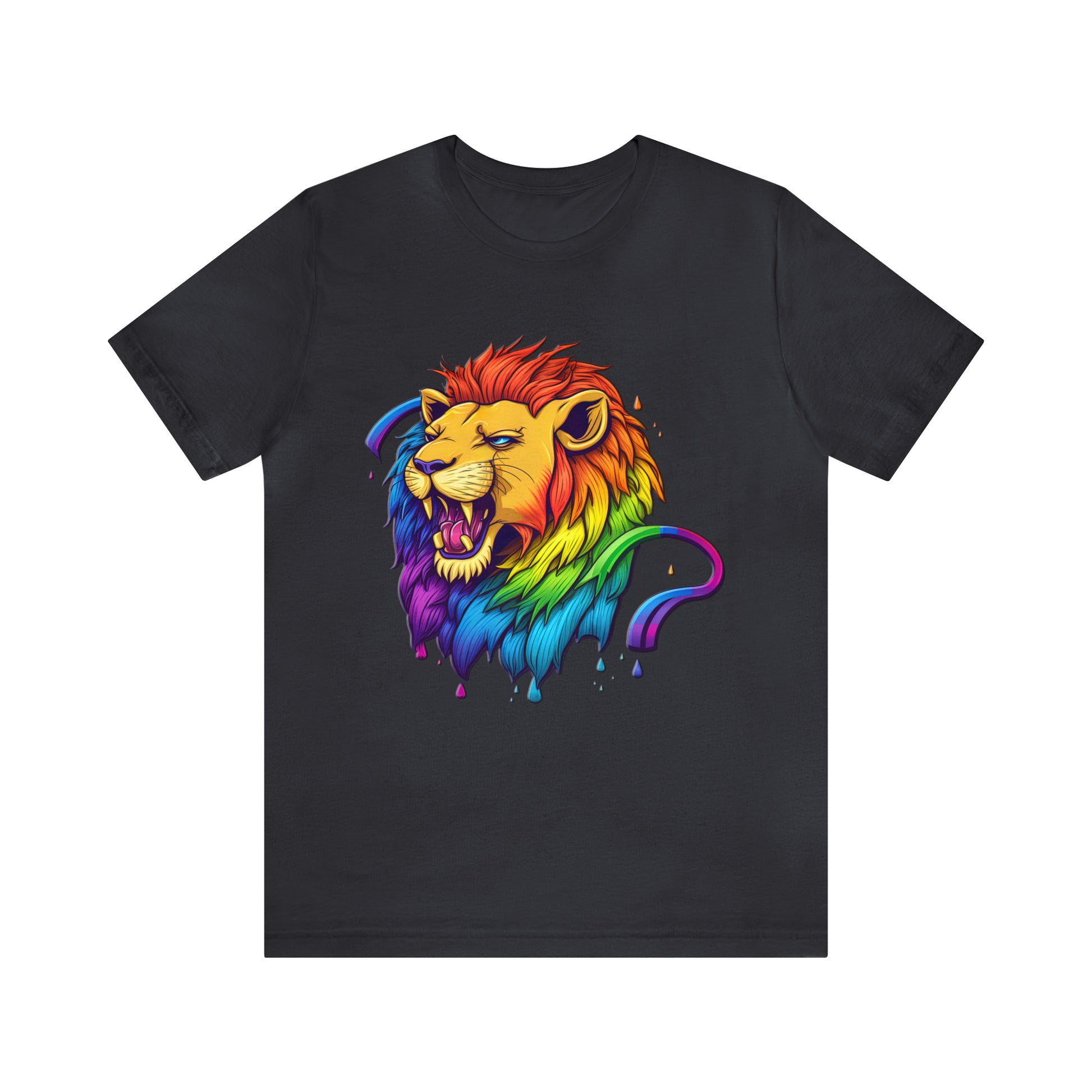 psychedelicBRANDz's Neon Jungle King featuring a majestic lion on a dark grey shirt