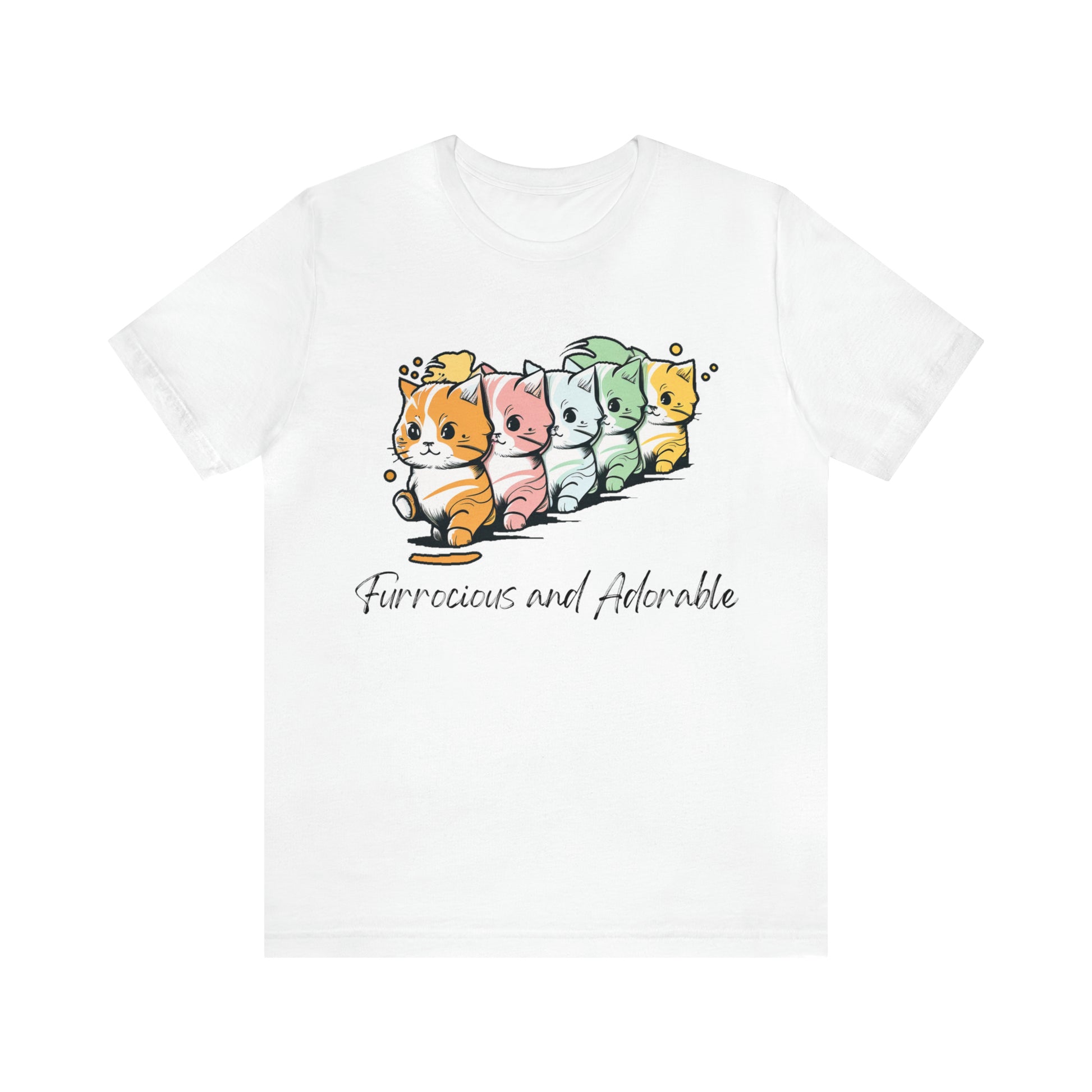 psychedelicBRANDz's Psychedeli-Cute Clawdyssey featuring five cute kittens on a white shirt