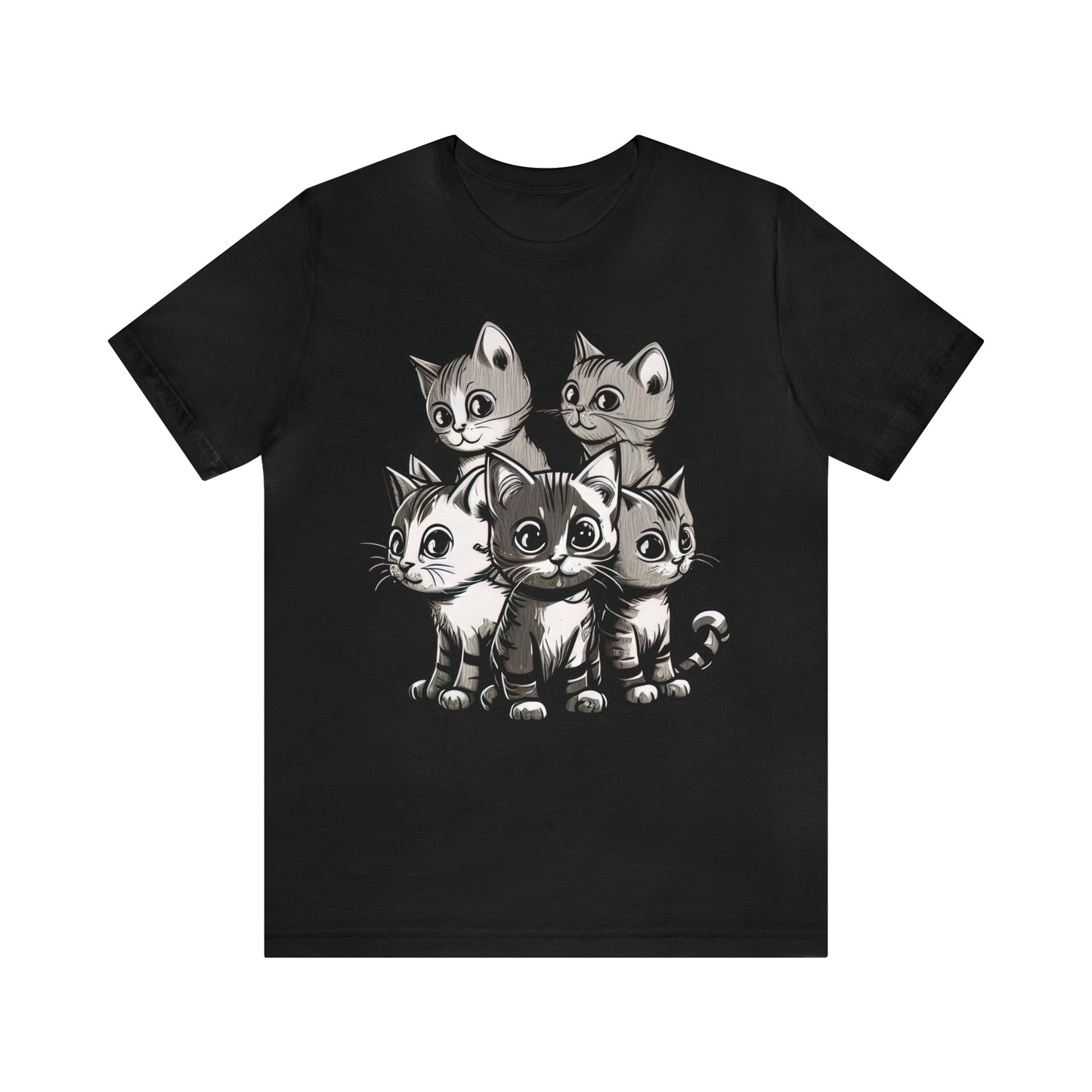 psychedelicBRANDz's Nocturnal Whisker Symphony featuring a group of cats on a black shirt