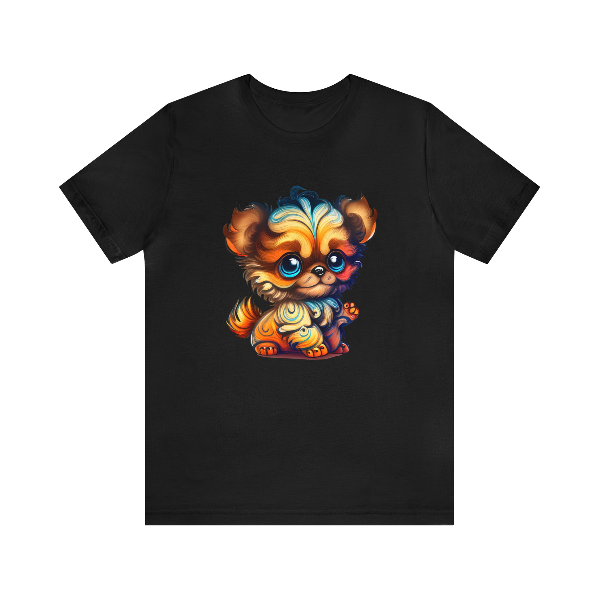 psychedelicBRANDz's Woof Wave Wonder featuring a cute puppy on a black shirt