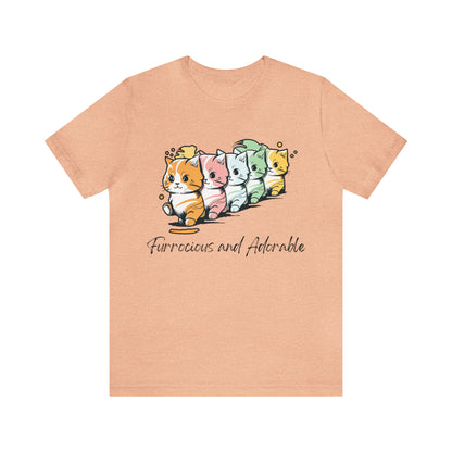 psychedelicBRANDz's Psychedeli-Cute Clawdyssey featuring five cute kittens on a peach shirt