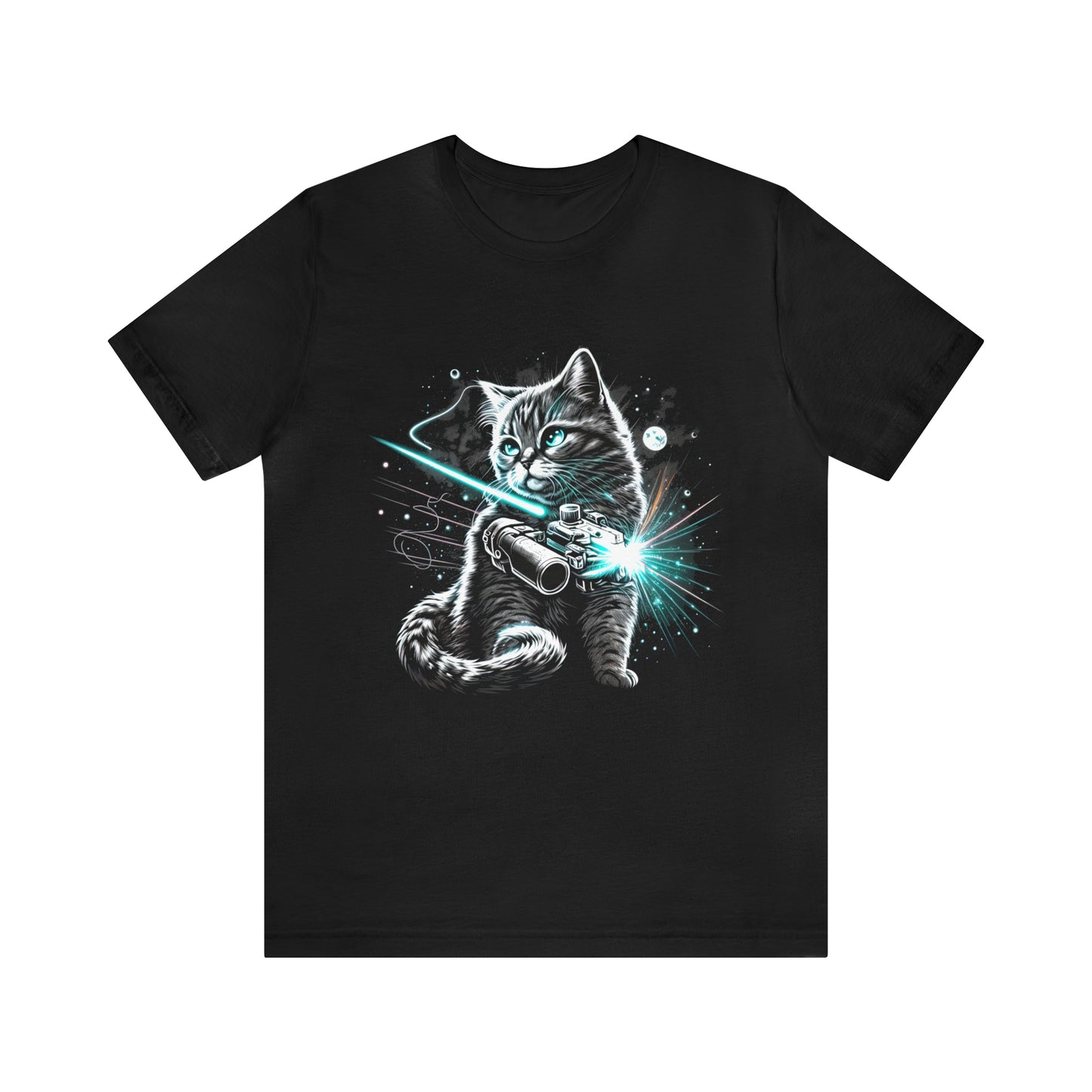 psychedelicBRANDz's Starlight Saberclaw featuring a warrior space cat on a black shirt