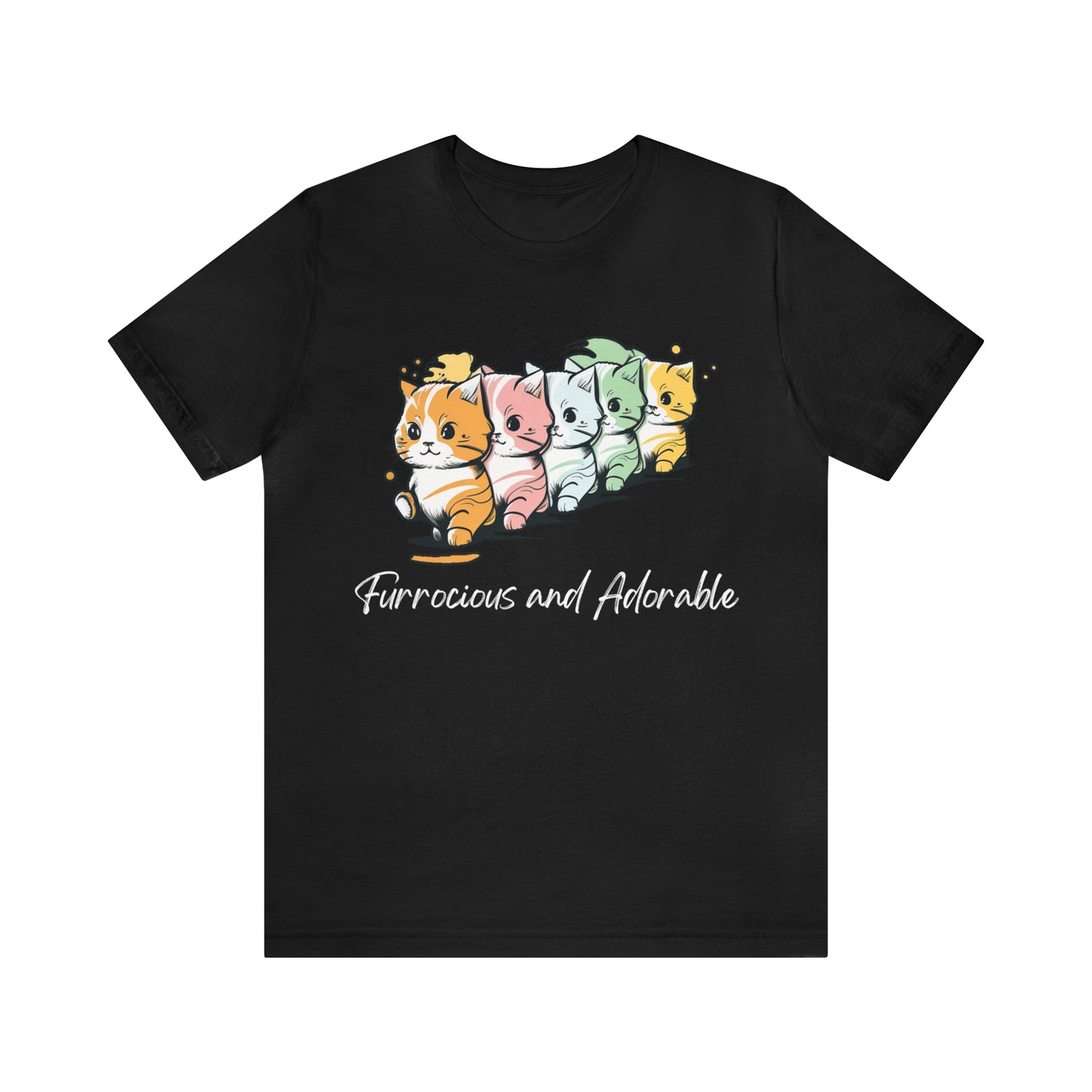 psychedelicBRANDz's Psychedeli-Cute Clawdyssey featuring five cute kittens on a black shirt