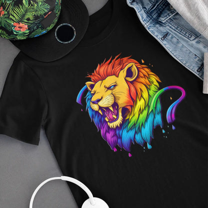 psychedelicBRANDz's Neon Jungle King featuring a majestic lion on a black shirt